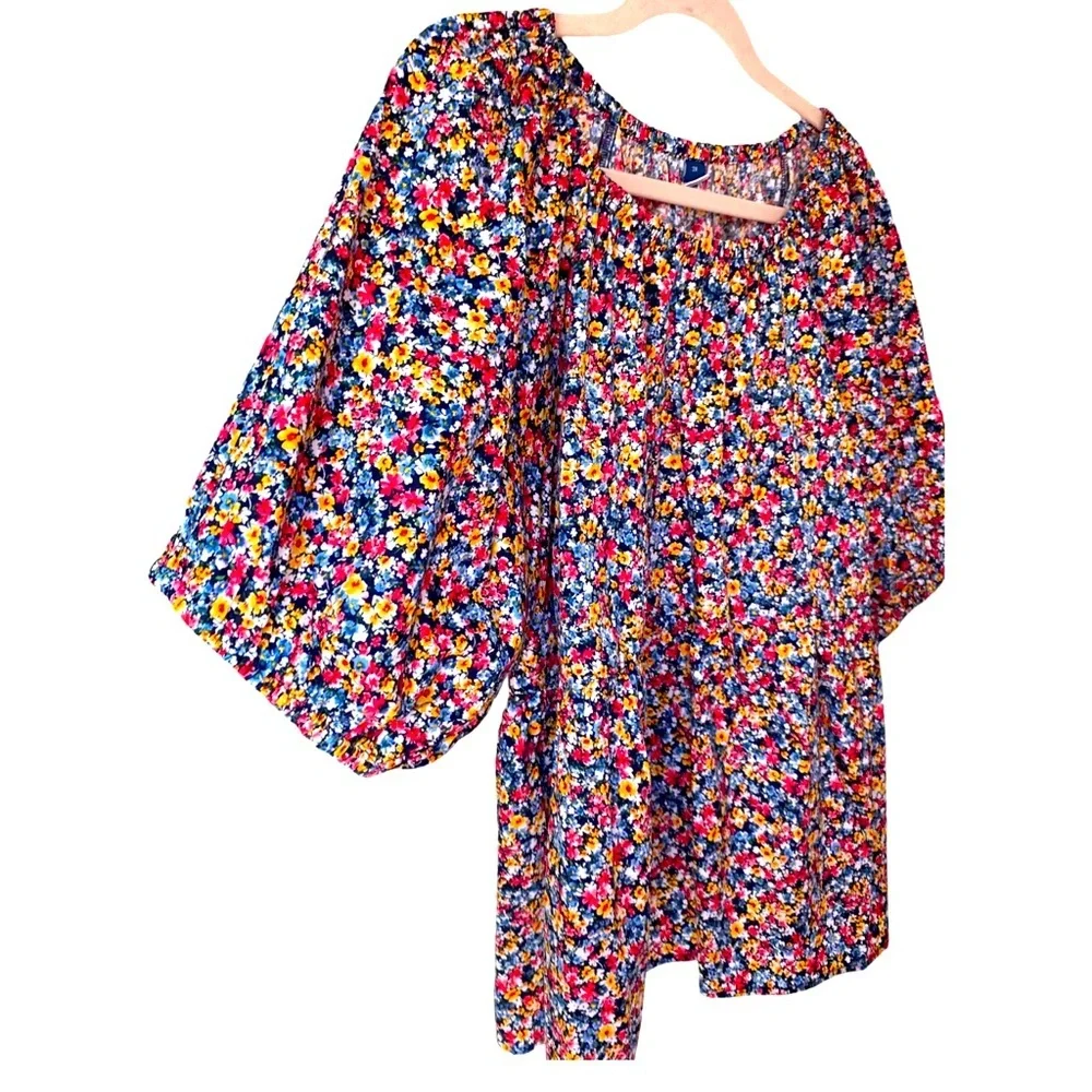 Old Navy Navy Floral Top Puff Sleeves Size 2X NWT